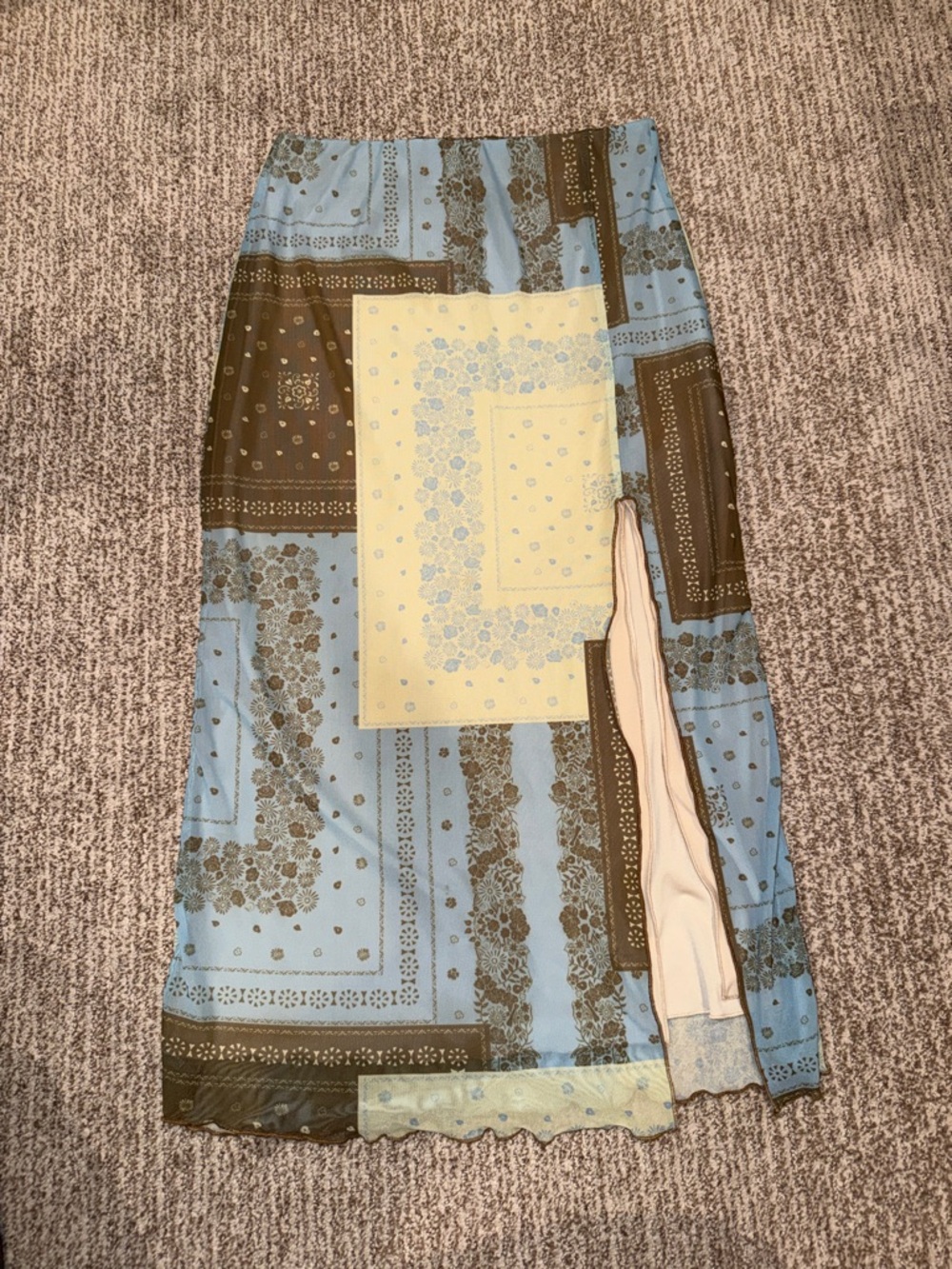 Urban Outfitters Blue and Olive Bandana-Print Midi Skirt